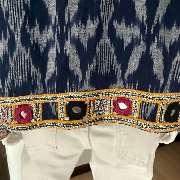 Calypso St. Barth Navy Akillna Ikat Jacket With Colorful Embroidered Mirror Deta - Picture 8 of 11